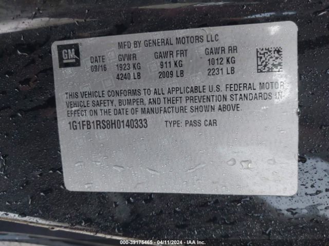1G1FB1RS8H0140333 Chevrolet Camaro 1lt