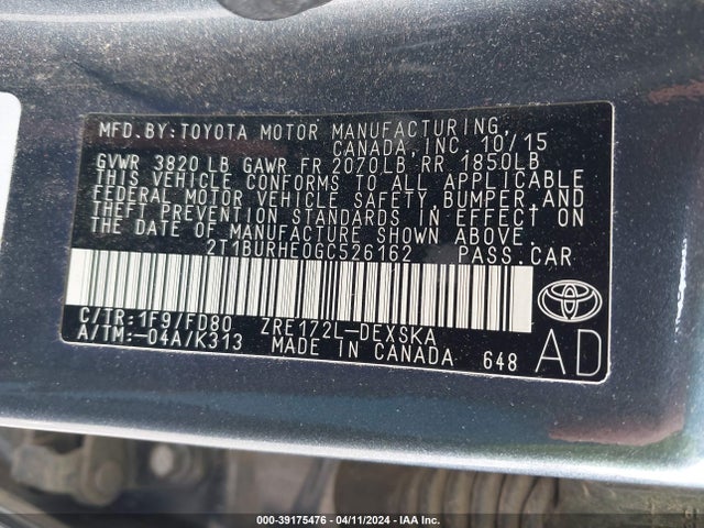 Toyota Corolla S Plus 2016 2T1BURHE0GC526162 Image 9