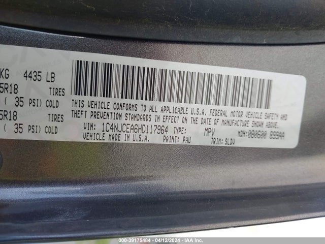 1C4NJCEA6HD117964 Jeep Compass High Altitude Fwd