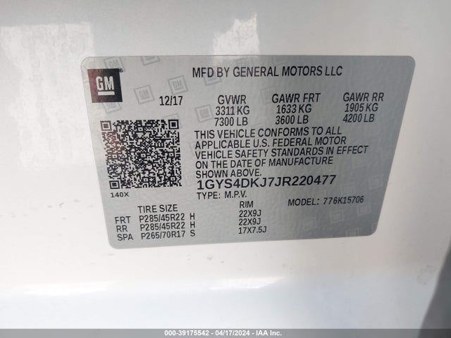 1GYS4DKJ7JR220477 Cadillac Escalade Platinum