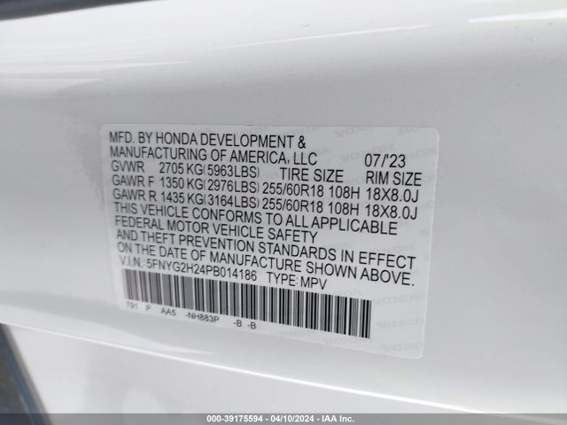 Honda Pilot 2wd Lx 2023 5FNYG2H24PB014186 Image 9