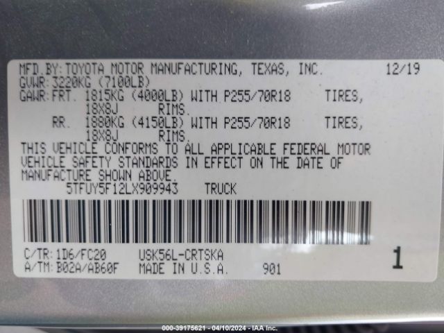 5TFUY5F12LX909943 Toyota Tundra Sr5