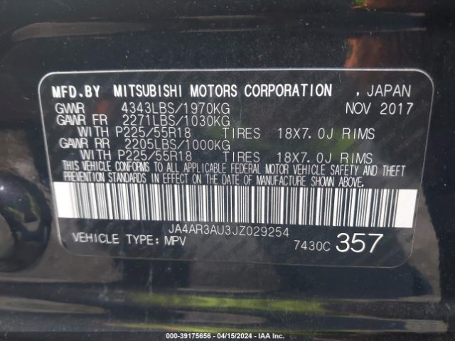 JA4AR3AU3JZ029254 Mitsubishi Outlander Sport 2.0 Le