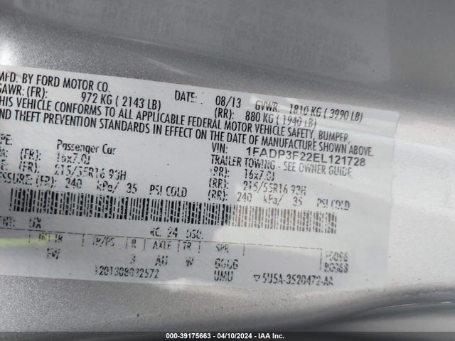 Ford FOCUS SE 2014 1FADP3F22EL121728 Image 9