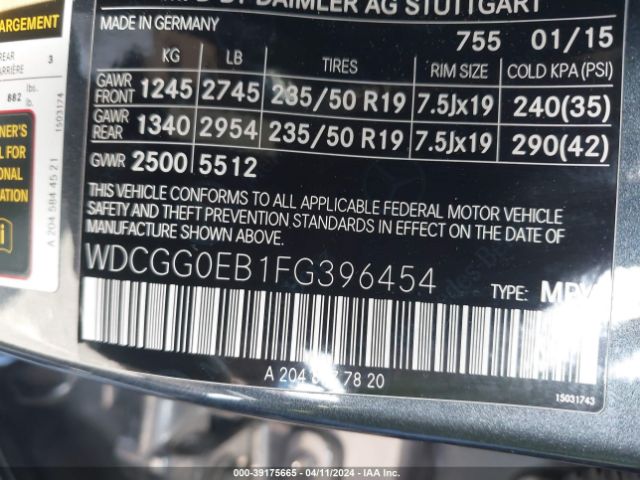 WDCGG0EB1FG396454 Mercedes-Benz Glk 250 Bluetec 4matic
