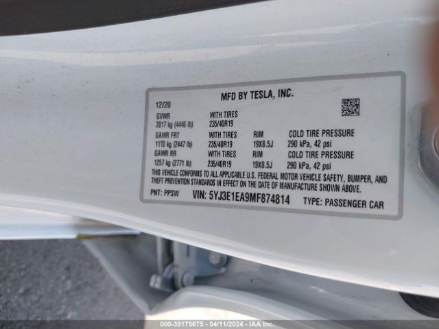 5YJ3E1EA9MF874814 Tesla Model 3 Standard Range Plus Rear-wheel Drive