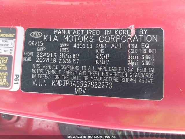 KIA SOUL + 2016 KNDJP3A55G7822273 Image 9