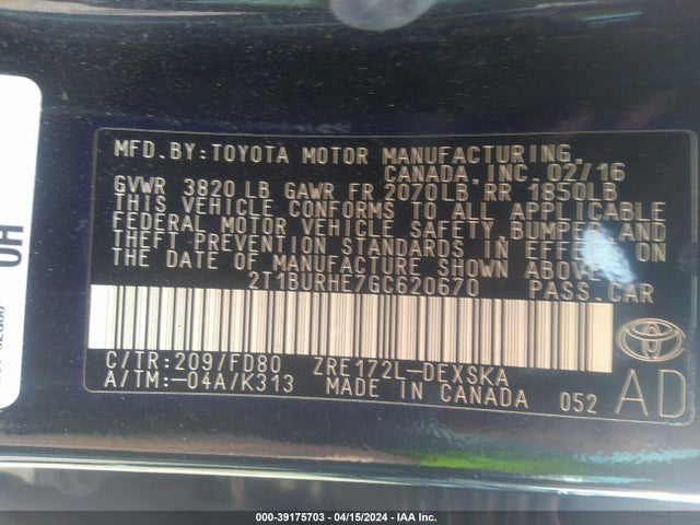 Toyota Corolla S Plus 2016 2T1BURHE7GC620670 Image 9