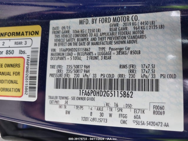 Ford FUSION SE 2016 1FA6P0HD2G5115862 Image 9