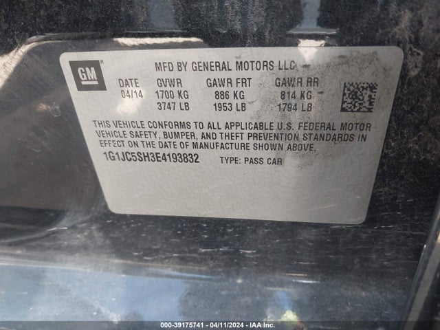 Chevrolet Sonic Lt Auto 2014 1G1JC5SH3E4193832 Image 9