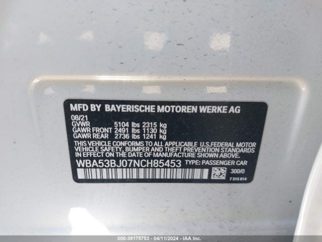 WBA53BJ07NCH85453 BMW 540 I