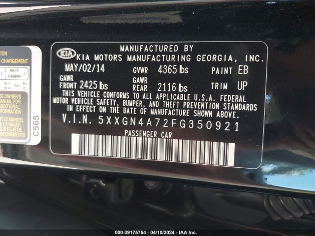 KIA OPTIMA EX 2015 5XXGN4A72FG350921 Image 9