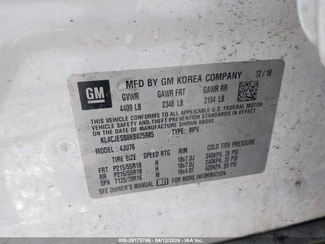 KL4CJESB8KB825985 Buick Encore Awd Preferred