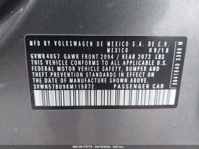 3VWN57BU9KM115872 Volkswagen Jetta 1.4t S