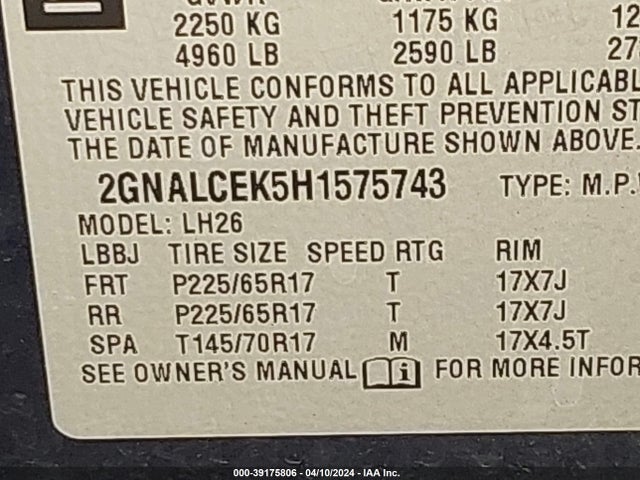 Chevrolet EQUINOX LT 2017 2GNALCEK5H1575743 Image 9