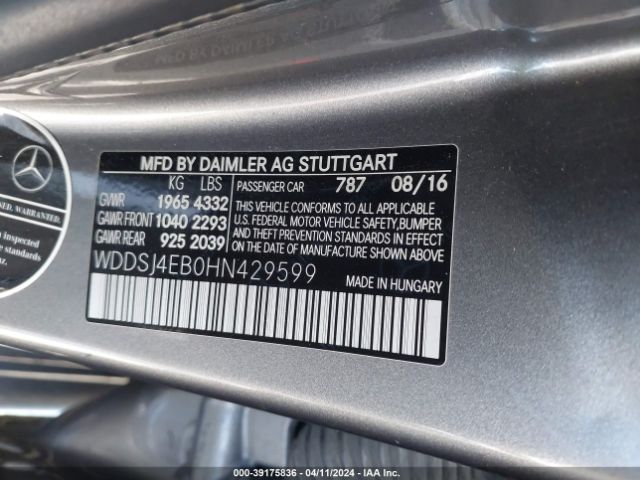 WDDSJ4EB0HN429599 Mercedes-Benz CLA 250