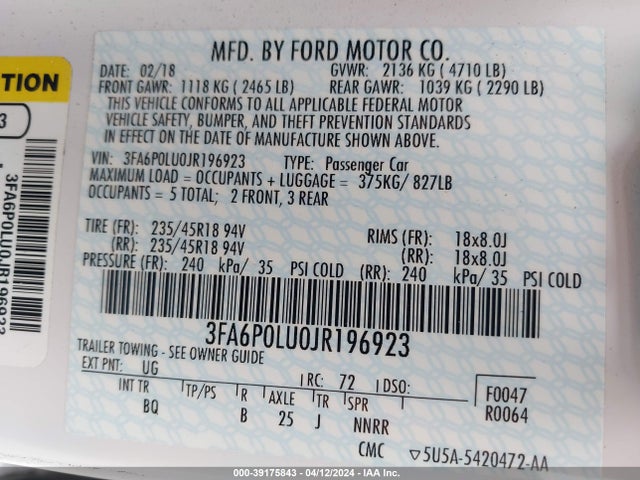 Ford Fusion Hybrid Se 2018 3FA6P0LU0JR196923 Image 9