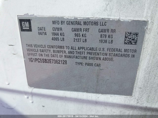 Chevrolet Cruze 1lt Auto 2014 1G1PC5SB2E7362128 Image 9