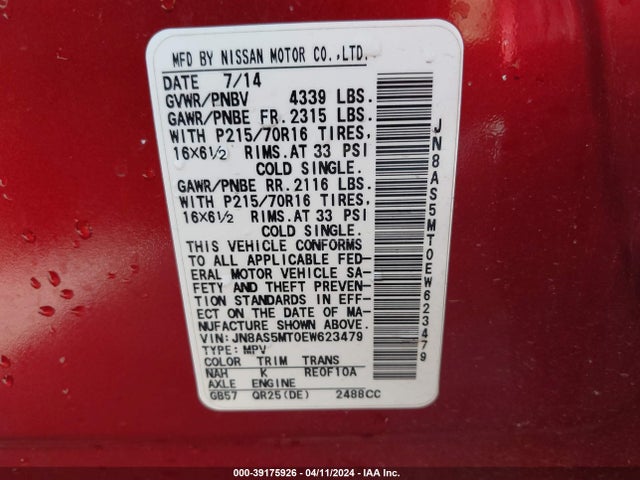 Nissan Rogue Select S 2014 JN8AS5MT0EW623479 Image 9