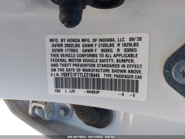 Honda Civic Ex-l 2020 19XFC1F77LE218444 Image 9
