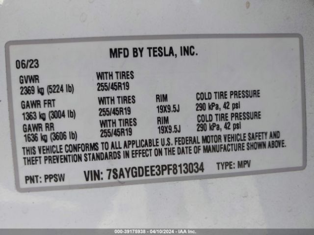 7SAYGDEE3PF813034 Tesla Model Y Awd/long Range Dual Motor All-wheel Drive