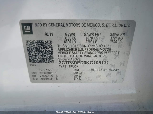 GMC Sierra 1500 Slt 2019 3GTP8DED0KG105131 Image 9