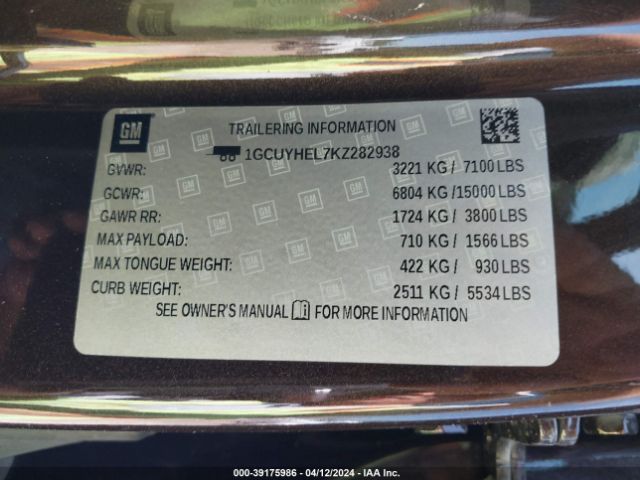 1GCUYHEL7KZ282938 Chevrolet Silverado 1500 High Country