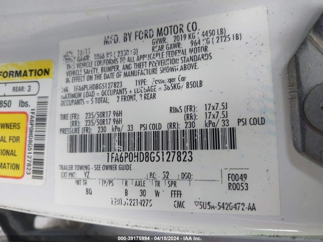 Ford FUSION SE 2016 1FA6P0HD8G5127823 Image 9