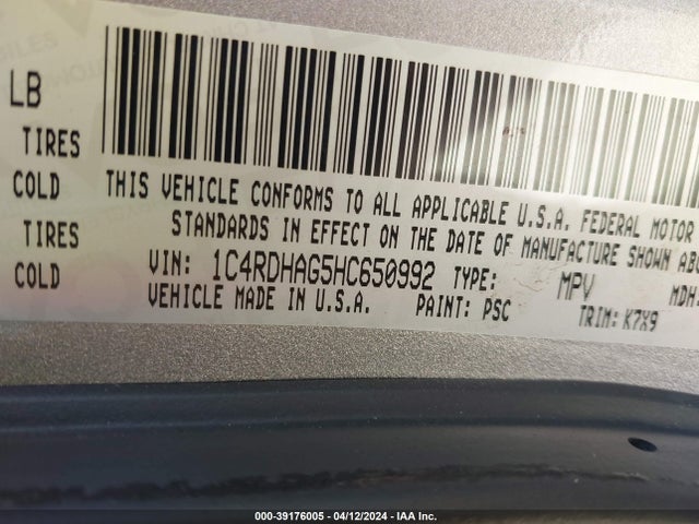 1C4RDHAG5HC650992 Dodge Durango Sxt Rwd