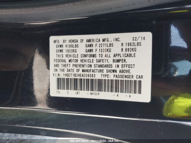Honda Accord Lx-s 2014 1HGCT1B34EA008560 Image 9