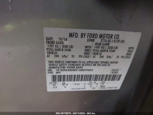 Ford Explorer 2015 1FM5K8B86FGB07003 Image 9