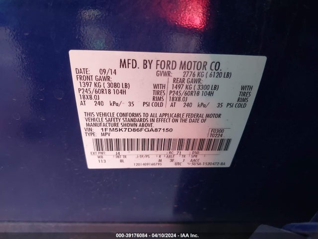 Ford EXPLORER XLT 2015 1FM5K7D86FGA87150 Image 9
