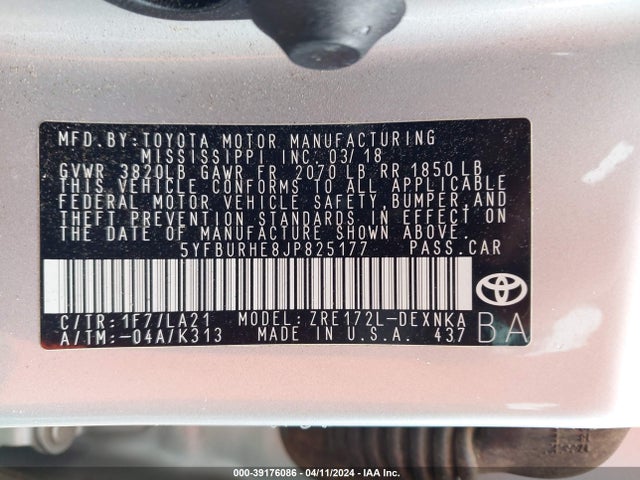 Toyota Corolla Xle 2018 5YFBURHE8JP825177 Image 9