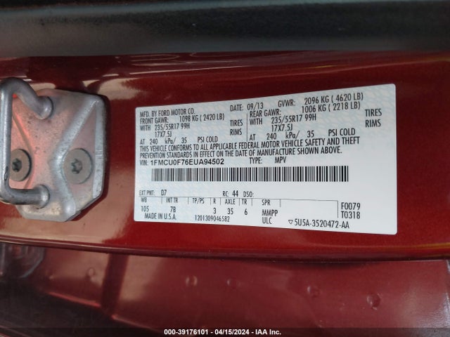 Ford ESCAPE S 2014 1FMCU0F76EUA94502 Image 9