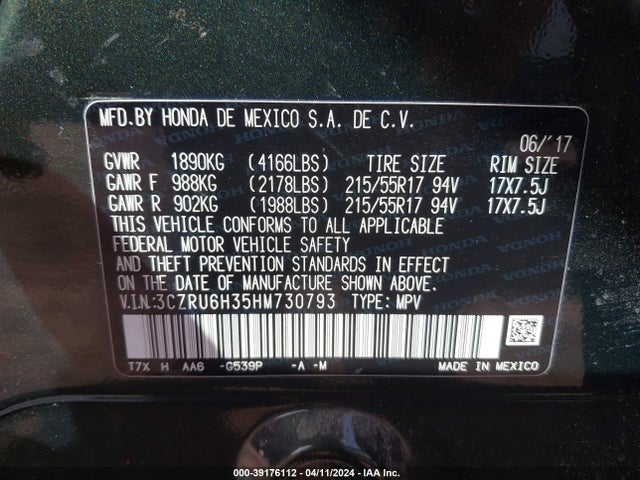 Honda HR-V LX 2017 3CZRU6H35HM730793 Image 9