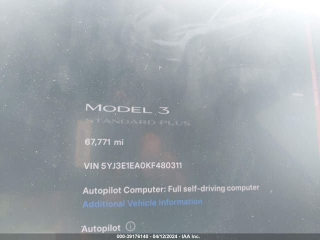 5YJ3E1EA0KF480311 Tesla Model 3 Long Range/mid Range/standard Range/standard Range Plus