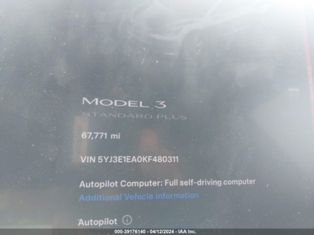 5YJ3E1EA0KF480311 Tesla Model 3 Long Range/mid Range/standard Range/standard Range Plus