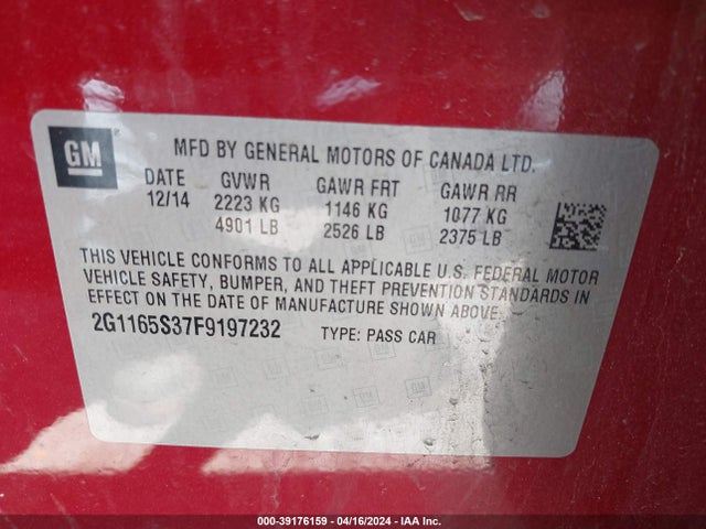 Chevrolet IMPALA 2LZ 2015 2G1165S37F9197232 Image 9