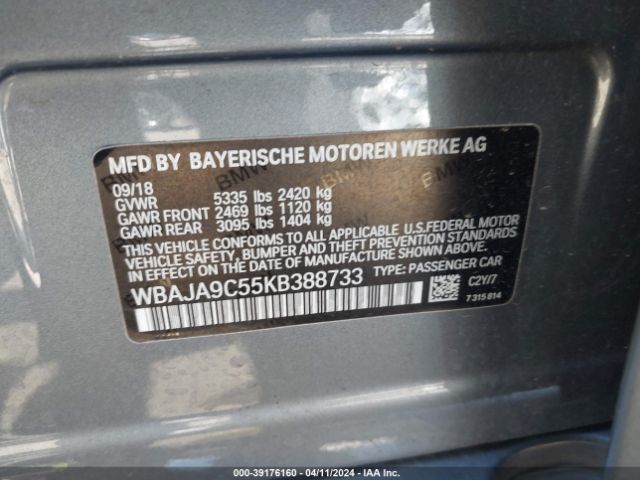 WBAJA9C55KB388733 BMW 530e Iperformance
