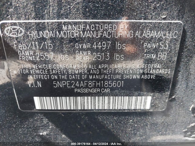 Hyundai SONATA SE 2015 5NPE24AF8FH185601 Image 9