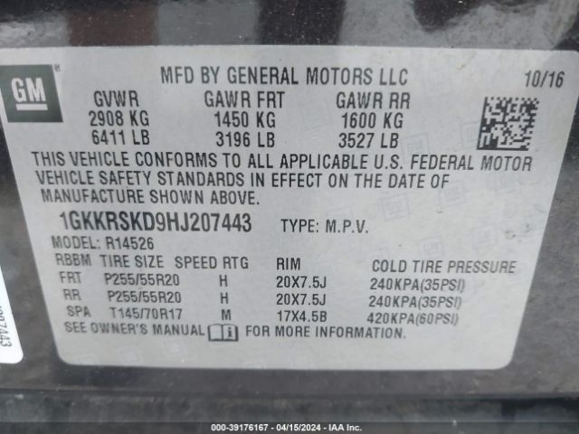 1GKKRSKD9HJ207443 GMC Acadia Limited