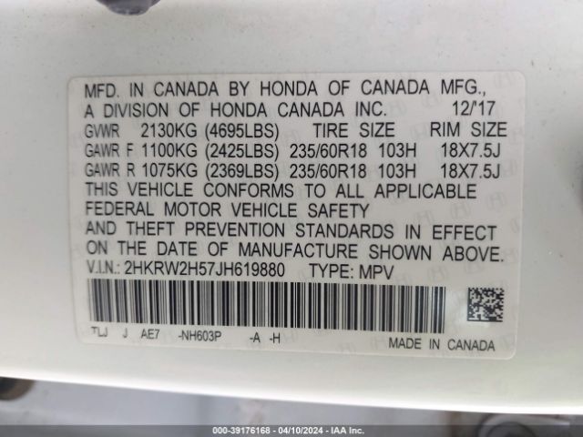 2HKRW2H57JH619880 Honda CR-V EX