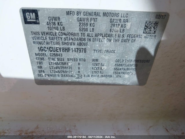 Chevrolet Silverado 2500hd Wt 2017 1GC1CUEY8HF147970 Image 9