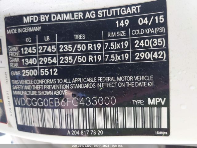 WDCGG0EB6FG433000 Mercedes-Benz Glk 250 Bluetec 4matic