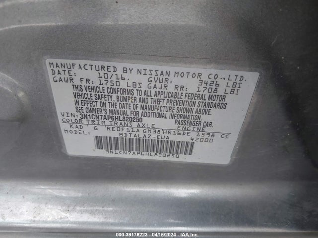 Nissan Versa 1.6 S+ 2017 3N1CN7AP6HL820250 Image 9