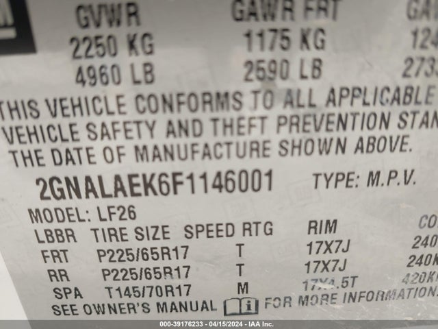 Chevrolet EQUINOX LS 2015 2GNALAEK6F1146001 Image 9