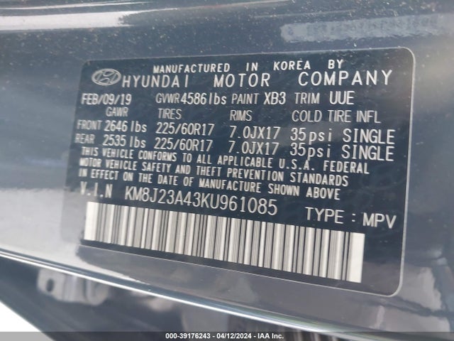 Hyundai TUCSON SE 2019 KM8J23A43KU961085 Image 9