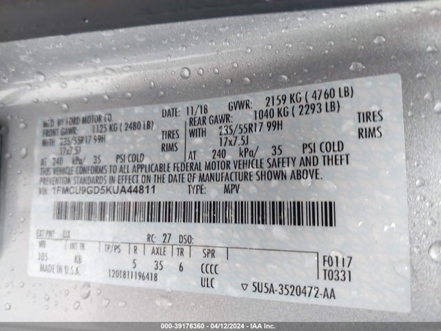 Ford ESCAPE SE 2019 1FMCU9GD5KUA44811 Image 9
