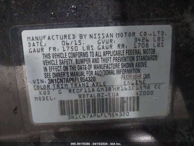 Nissan Versa 1.6 Sv 2015 3N1CN7AP6FL954320 Image 9