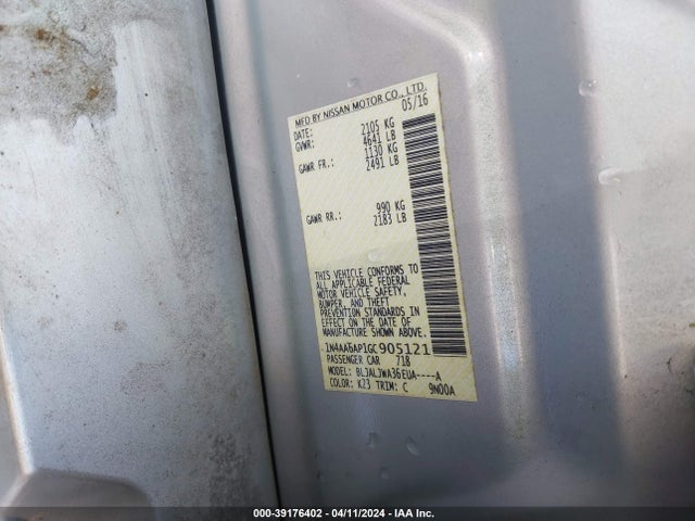 Nissan Maxima 3.5 Sv 2016 1N4AA6AP1GC905121 Image 9